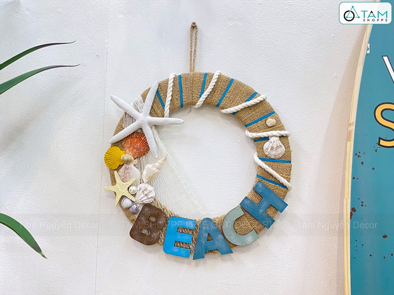 Vòng treo cửa vải bố BEACH Sao Trắng PCB [Thủ công] ĐK30cm VTC-PCB-04